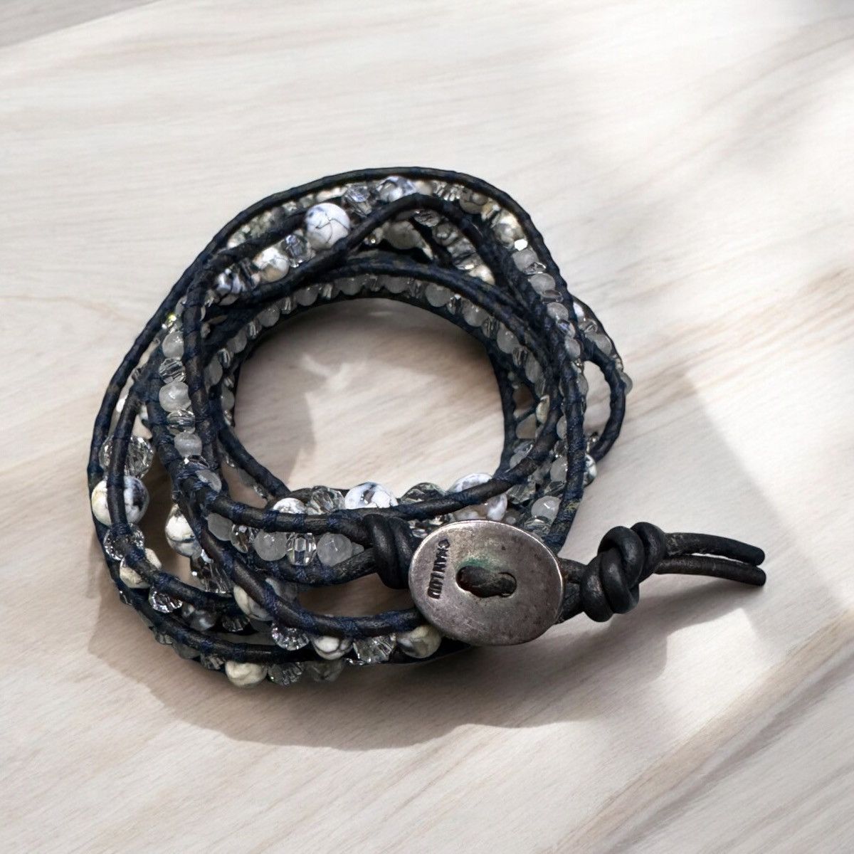 Chan Luu CHAN LUU CRYSTAL CLEAR BEADED LEATHER BRACELET .925 SILVER Size ONE SIZE - 1 Thumbnail