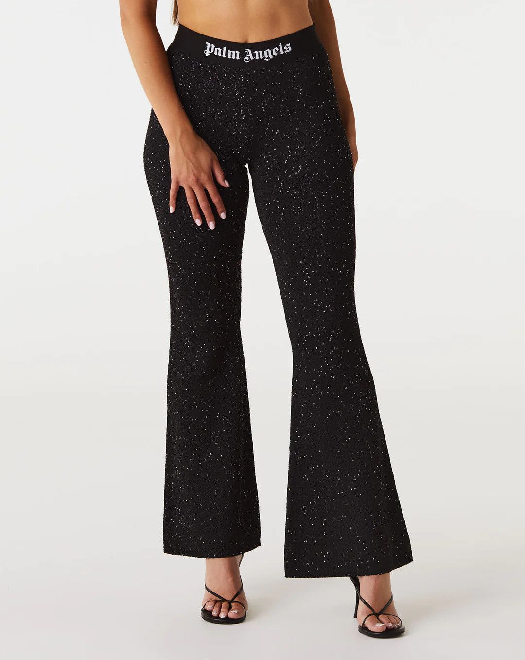 image of Palm Angels Soiree Knit Logo Beaded Black Lurex Sequin Pants, Women's (Size 24)