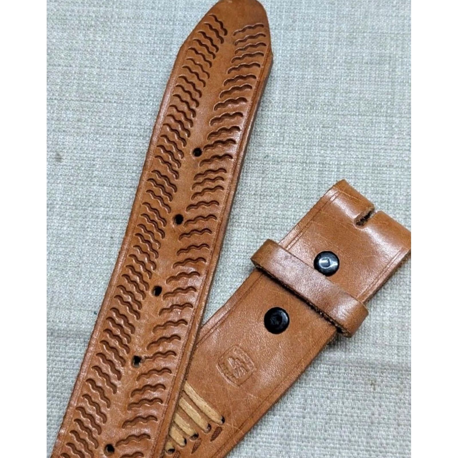 Vintage VINTAGE handcrafted tooled leather Western Belt 38 Mens Brown Weave Hippie 1970s Cowboy Boho Western Belt Mens Size 38 - 5 Thumbnail