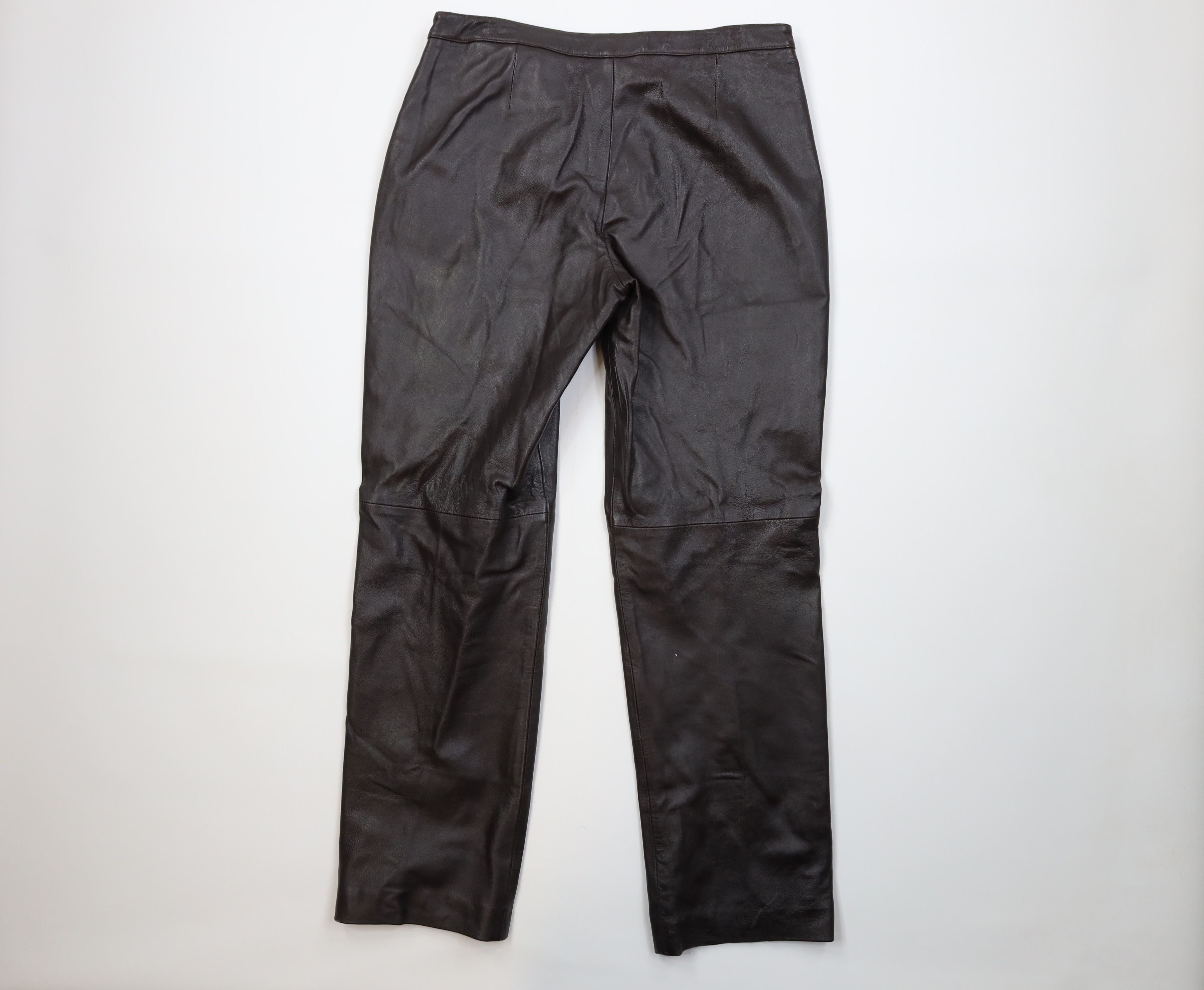 Vintage Vintage 90s Streetwear Flared Leather Pants Trousers Brown Size 34" / US 12 / IT 48 - 12 Thumbnail