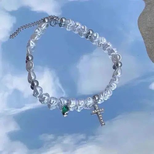 Jewelry Pearl Cross Necklace Casual Chain Jewelry Imitation Bead Size ONE SIZE - 2 Thumbnail