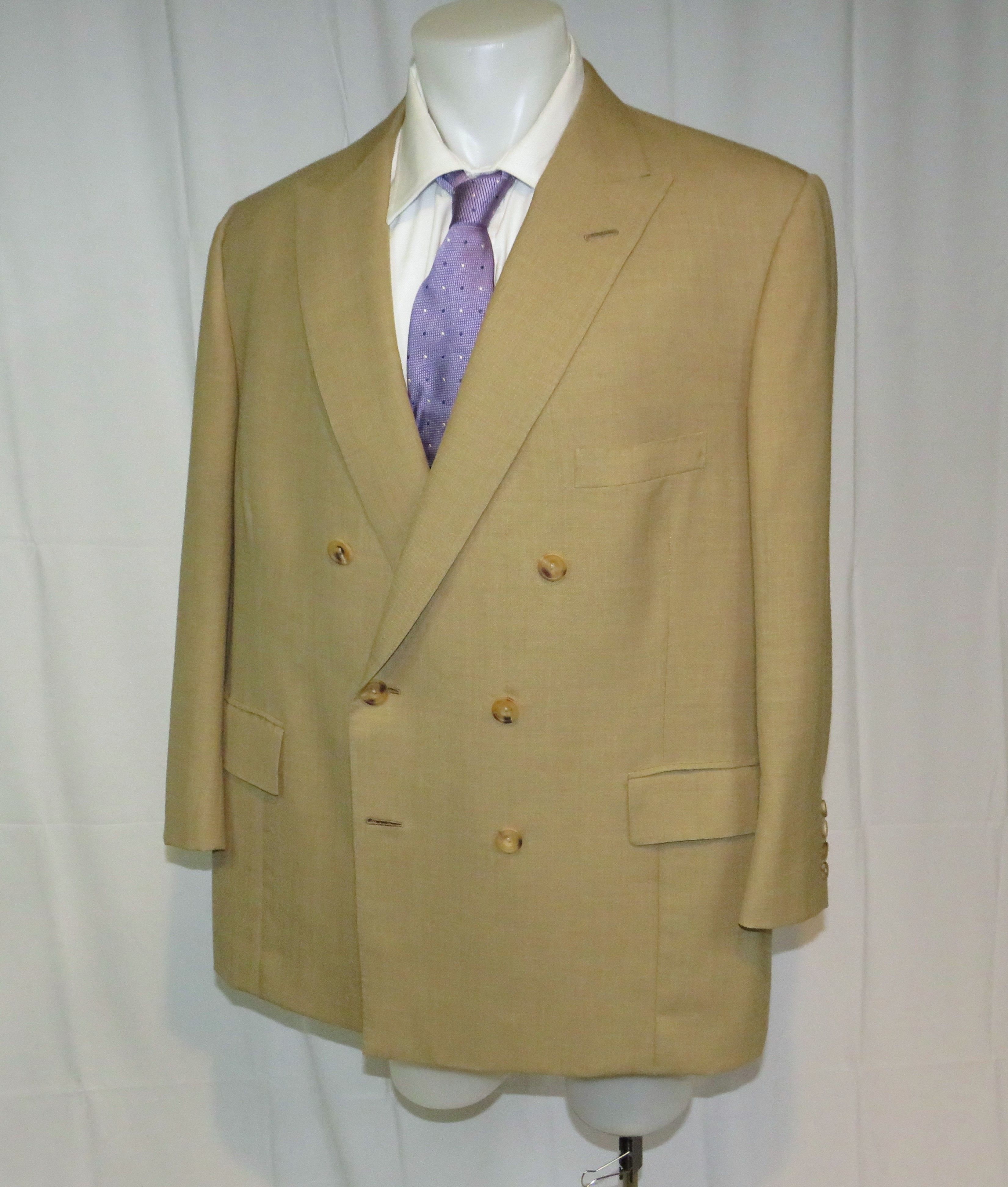 Henry Poole Bespoke Beige Hopsack Double Breasted Sport Coat 46R Size 46R - 11 Thumbnail