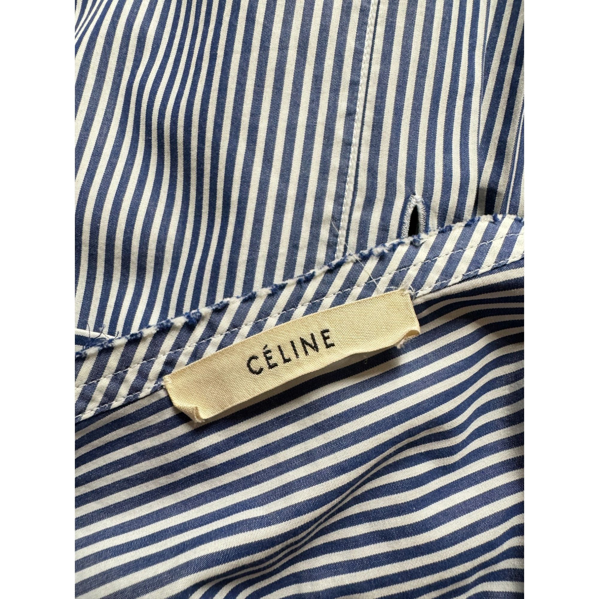 Celine Phoebe Philo Blue Striped Mandarin Collar Shirt Size S / US 4 / IT 40 - 5 Thumbnail