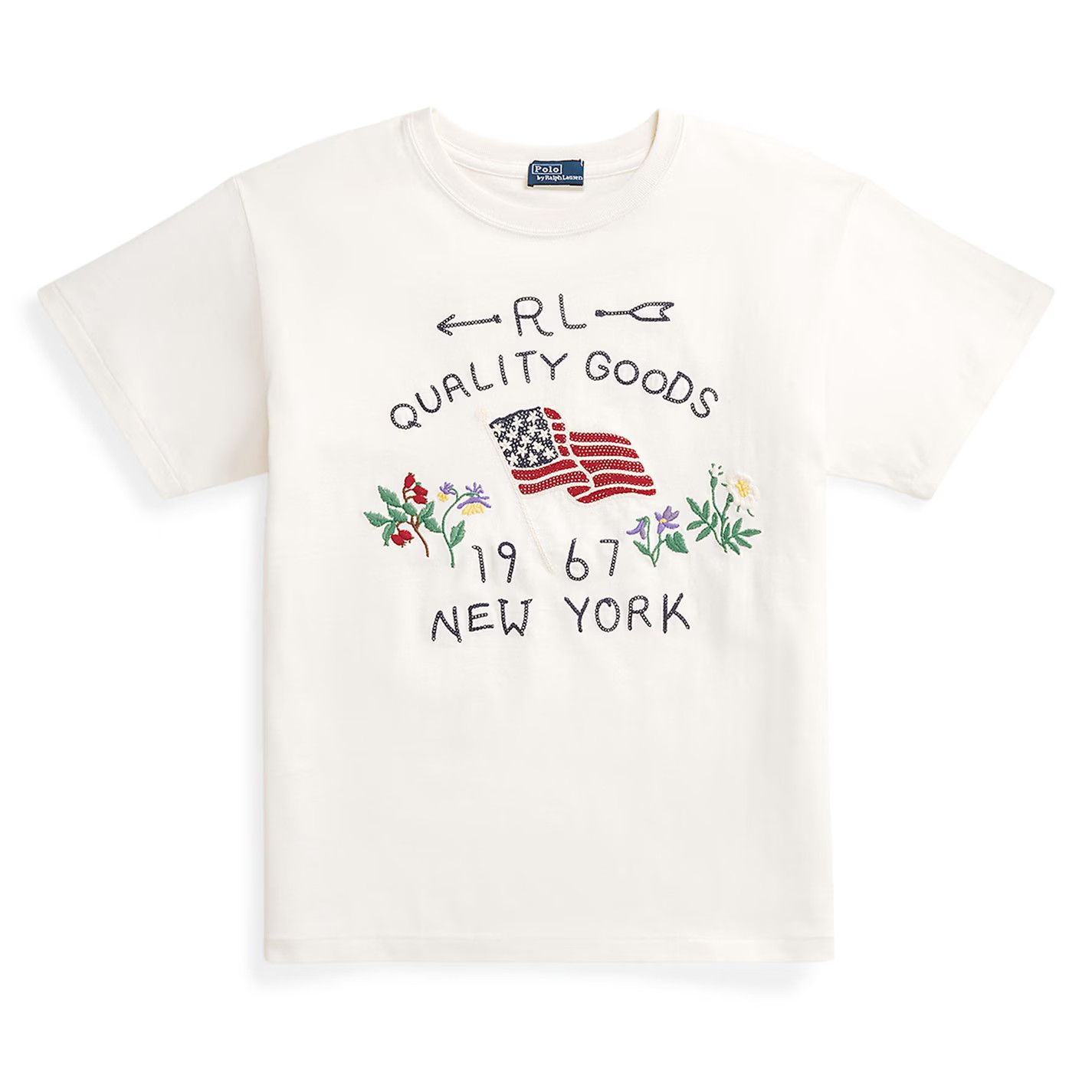 Polo Ralph Lauren o1g2r1mq0925 Embroidered Flag Cotton T-Shirt in Cream Size XS / US 0-2 / IT 36-38 - 1 Thumbnail
