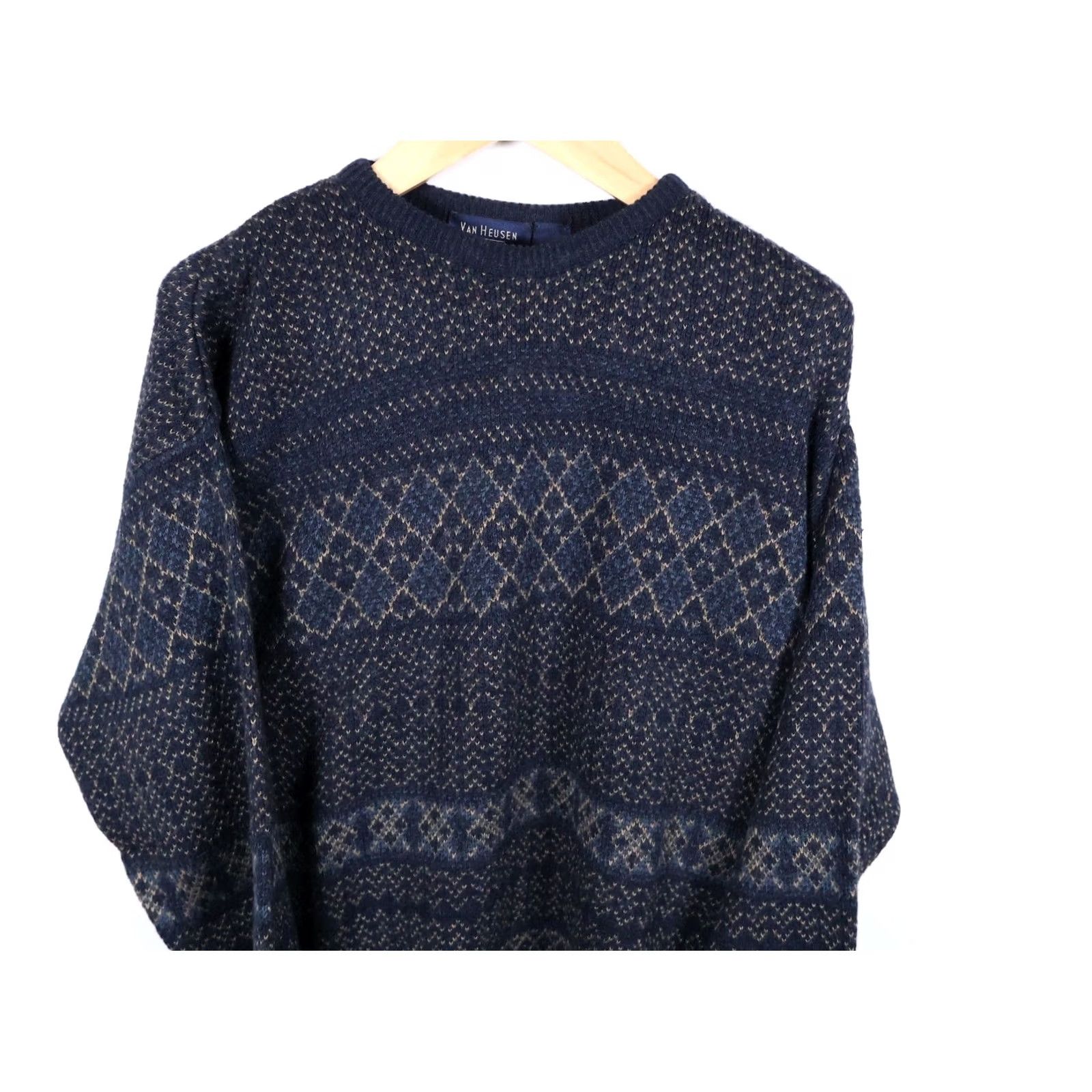 Van Heusen VINTAGE Van Heusen Sweater Shirt Men M Dark Blue Geometric Pattern 90s Dad Style Pullover Knit Crew Neck Size US M / EU 48-50 / 2 - 4 Thumbnail