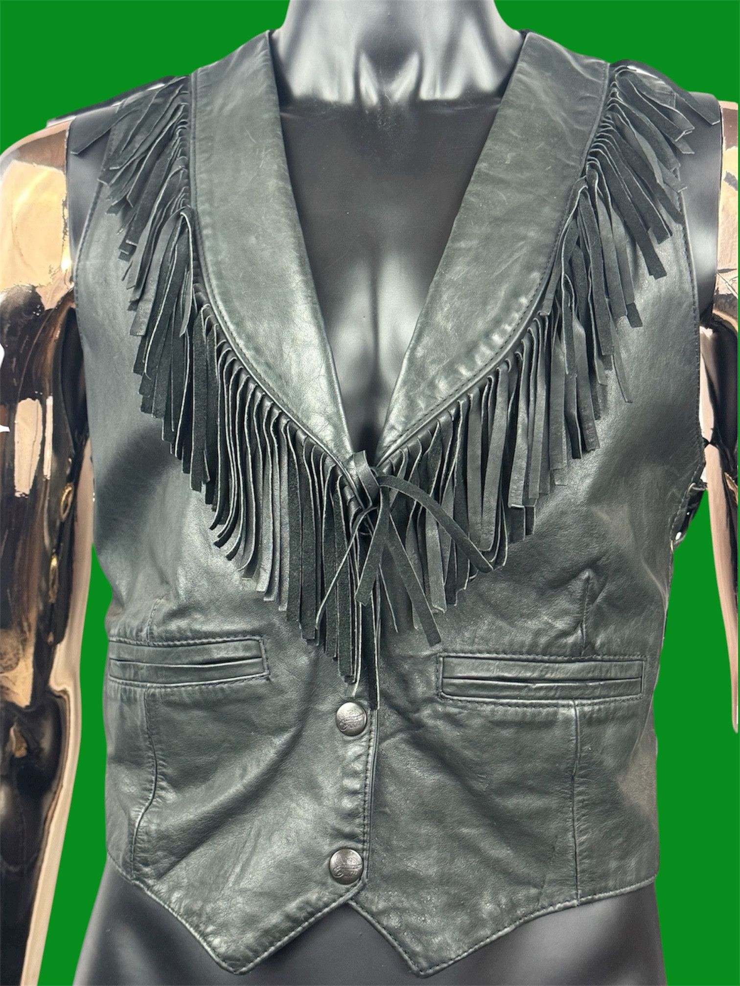 Vintage VTG Genuine Leather Western Cowgirl Vest Tassel Boho Biker Size L / US 10 / IT 46 - 2 Thumbnail