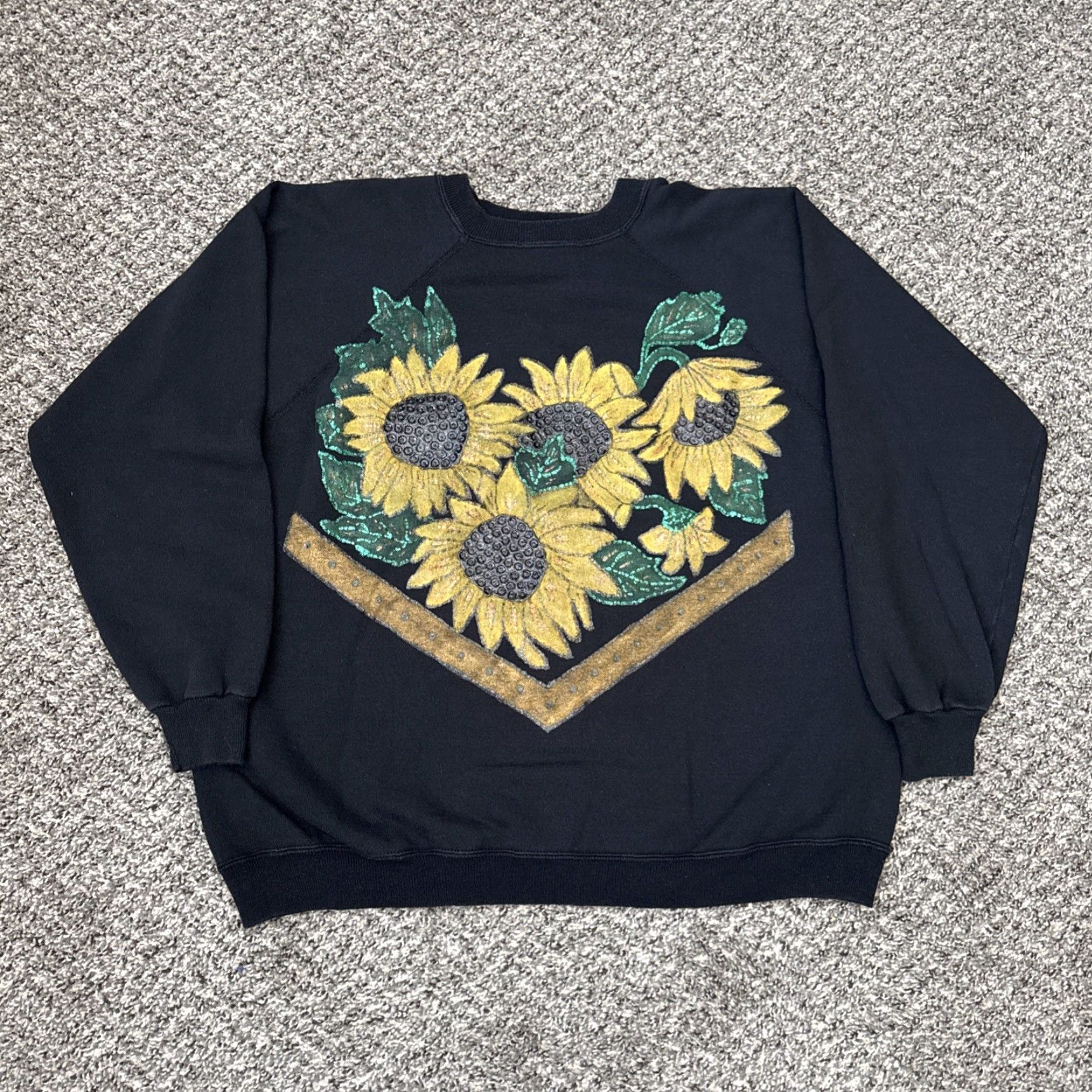 Sunflower VINTAGE Sunflower Sweatshirt Womens XL 90s Handmade Painted Glitter Graphic Crew Size XL / US 12-14 / IT 48-50 - 2 Thumbnail