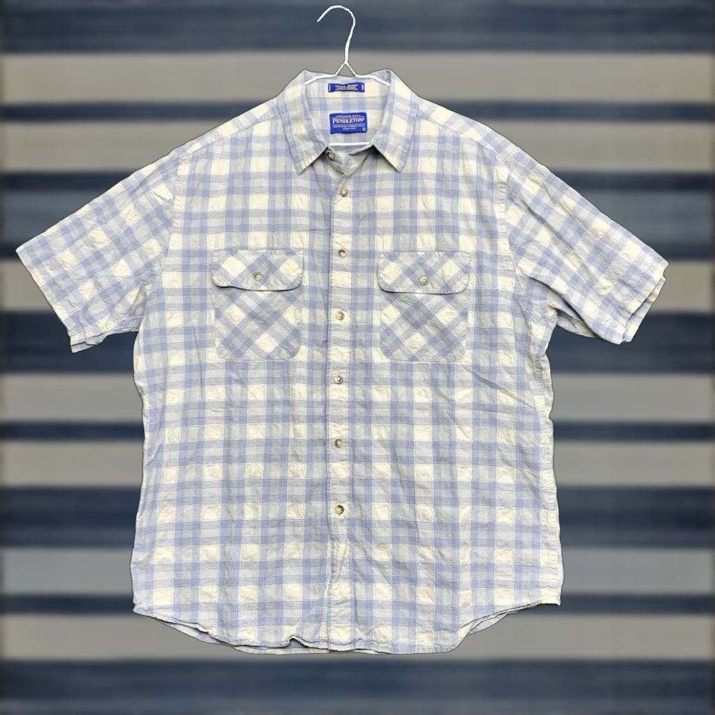 Pendleton Pendleton Hiker Shirt Mens Large Plaid Blue Cotton Blend Button-Front Short Sleeve Outdoor Pattern 90s? Size US L / EU 52-54 / 3 - 1 Thumbnail