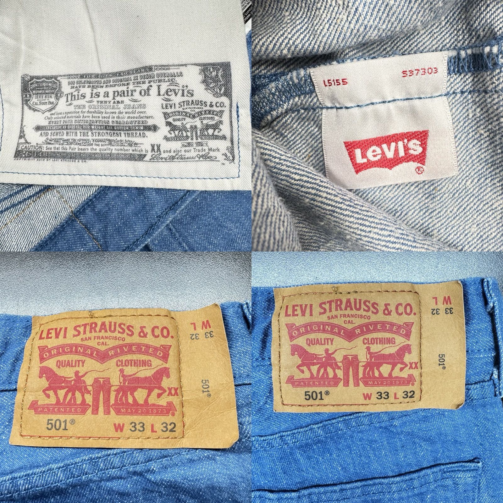 Levi's VTG Levi’s 501 Jeans Button Fly Dark Denim Misprint Tag White Oak Cone Mills 1032 Made in Mexico 33x29 Men Regular USA Straight Denim Size US 33 - 9 Thumbnail