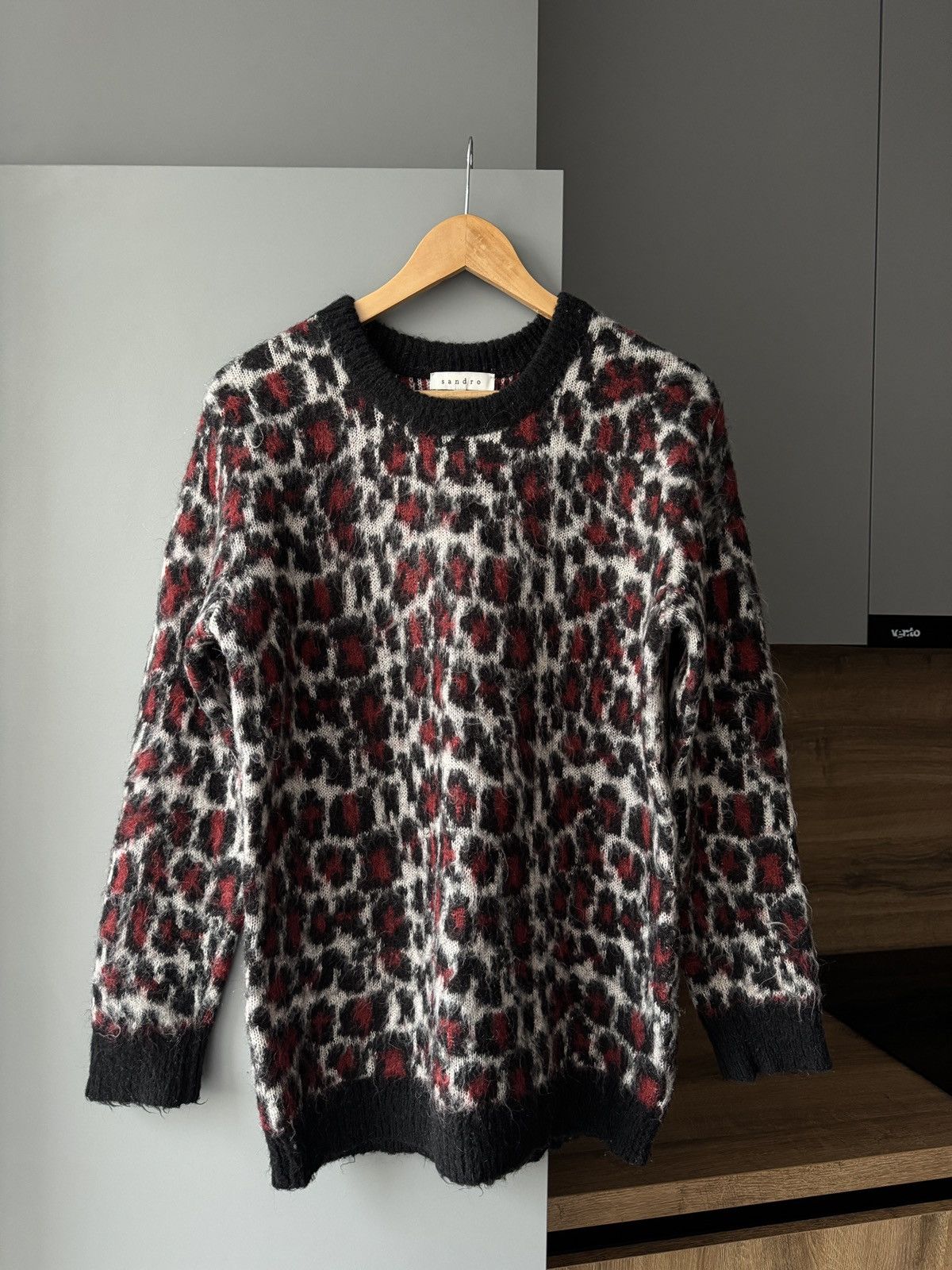 Sandro Leopard Mohair Blend Fuzzy Sweater