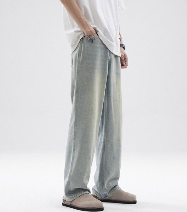 Jean Retro washed men's baggy straight loose distressed jeans Size US 32 / EU 48 - 2 Thumbnail