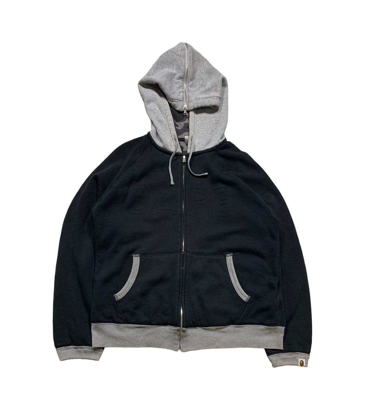 image of Bape 2005 Stich Logo Thermal Hoodie Color Camo in Black, Men's (Size Medium)