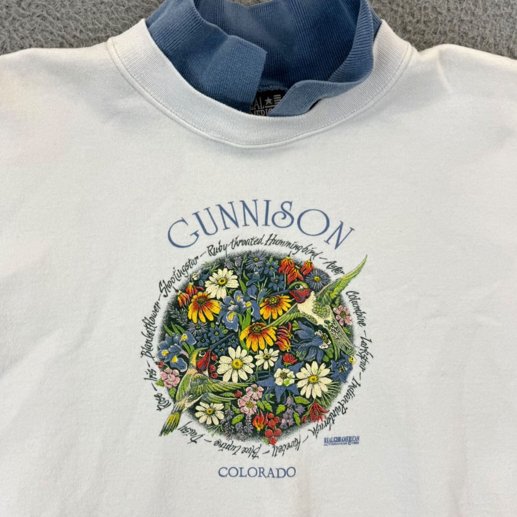 Vintage VINTAGE Real American Sweatshirt Adult Large White USA Logo Graphic Print 90s Folding Sighted Angel Front Back Size US L / EU 52-54 / 3 - 3 Thumbnail