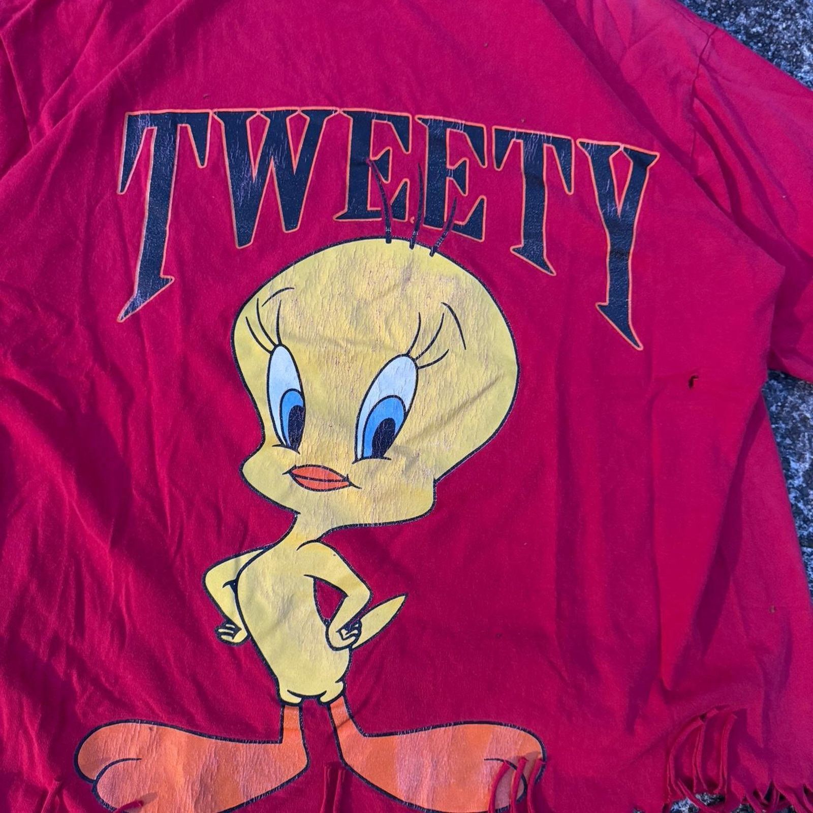 Warner Bros Vintage Tweety Bird DIY Tassel Distressed T-Shirt – Size XL Size ONE SIZE - 4 Thumbnail