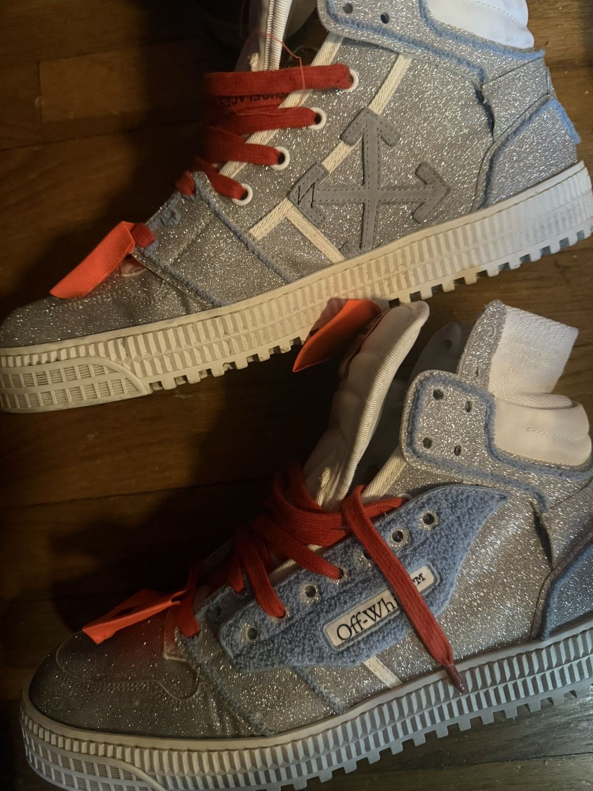 Off-White Off white hi top glitter sneakers Size US 12 / EU 45 - 16 Thumbnail