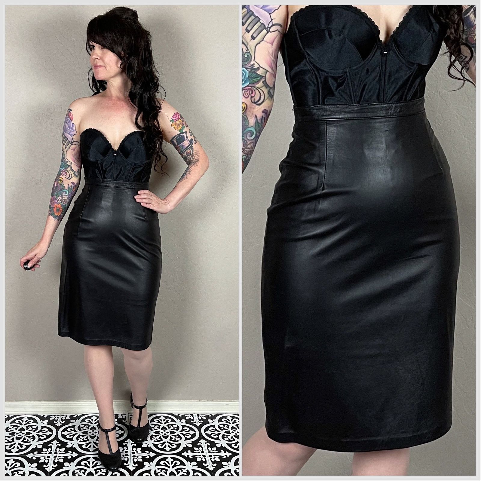 Vintage Vintage 1980s Black Leather Pencil Mini Skirt Size 26" / US 2 / IT 38 - 1 Thumbnail