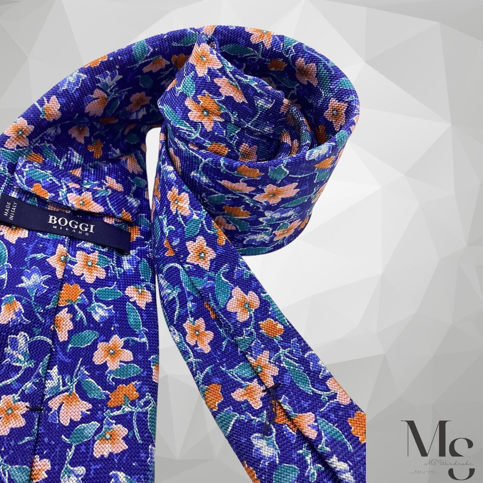 Boggi BOGGI MILANO XL Blue Floral Luxury Silk Tie Made In Italy W: Size ONE SIZE - 4 Thumbnail