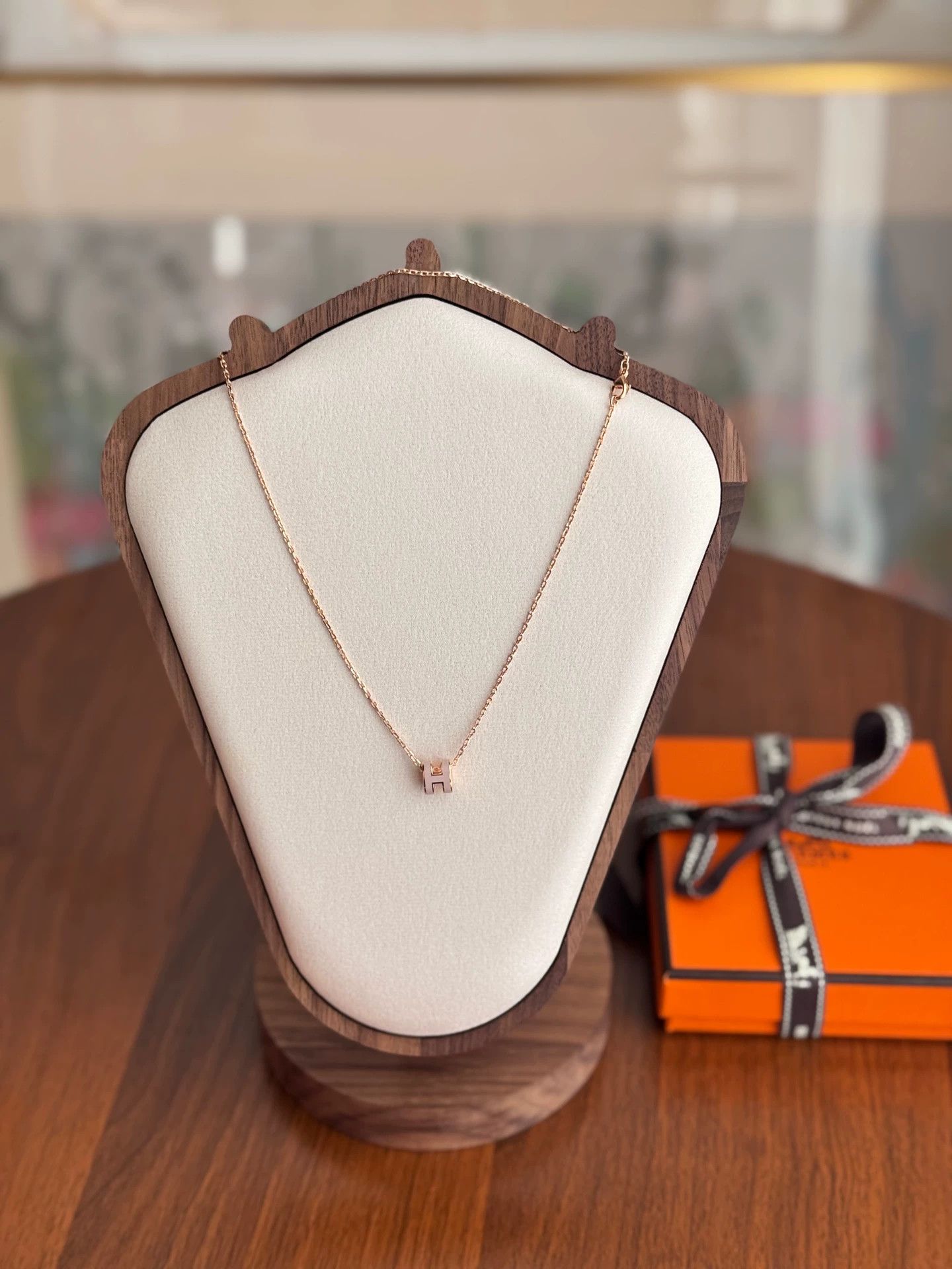 Hermes HERMES Mini Pop H Necklace Apricot Pink Rose Gold Tone Size ONE SIZE - 1 Thumbnail