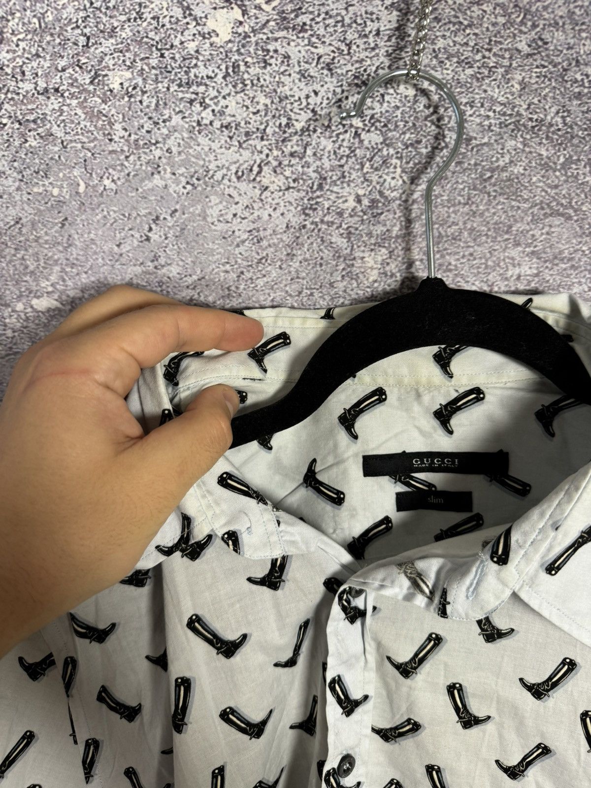 Gucci × Vintage GUCCI Shirt Button Up Printed Monogram Slim Fit White Size US M / EU 48-50 / 2 - 10 Thumbnail
