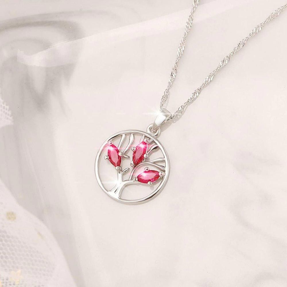 Designer Sterling Silver Pink Marquise Tree of Life Necklace Size ONE SIZE - 6 Thumbnail
