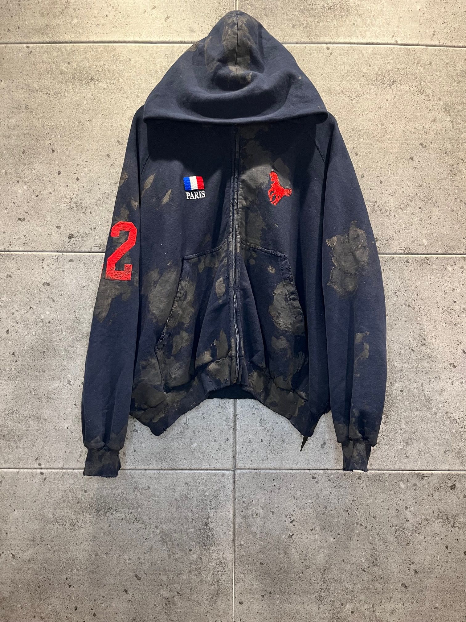 image of Balenciaga Polo Mudwash Mudshow Runway Zip Up Hoodie in Blue, Men's (Size Large)