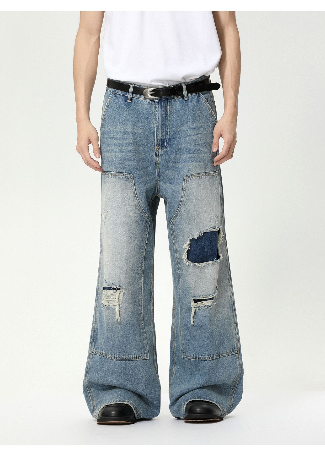 Vintage Washed street style retro patchwork ripped jeans Size US 32 / EU 48 - 1 Thumbnail