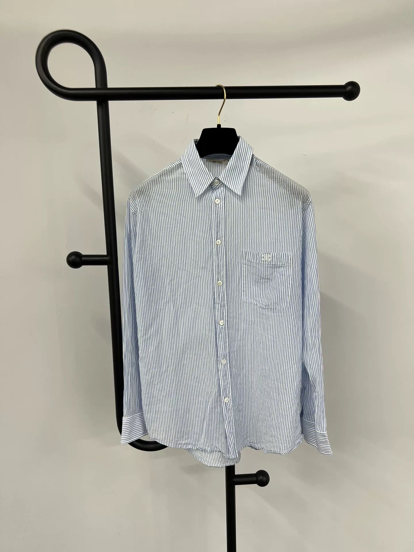 Celine Celine Triomphe Embroidery Blue Striped Shirt Size XXS / US 00 / IT 34 - 1 Thumbnail