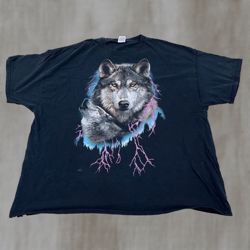 Gildan VINTAGE Gildan T-Shirt Men 3XL Black Nature Graphic Print Short Sleeve Crew Neck 80s Hipster Retro Skull Motorbike Wolf Thunder Lightning Y2K Size US XXL / EU 58 / 5 - 1 Thumbnail