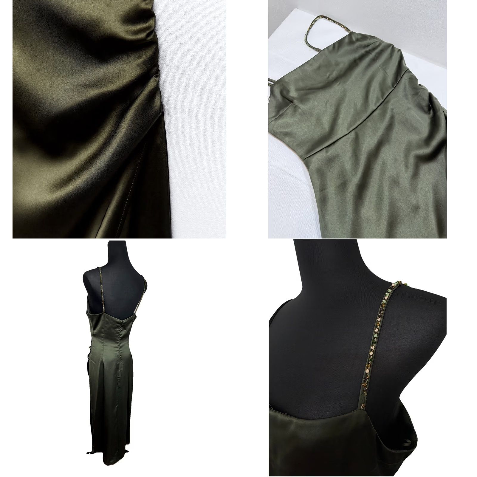 Zara Zara Beaded Satin Slip Dress - Womens Midi Green Satin Beaded Halter Mini Formal Nwot Small Size S / US 4 / IT 40 - 8 Thumbnail
