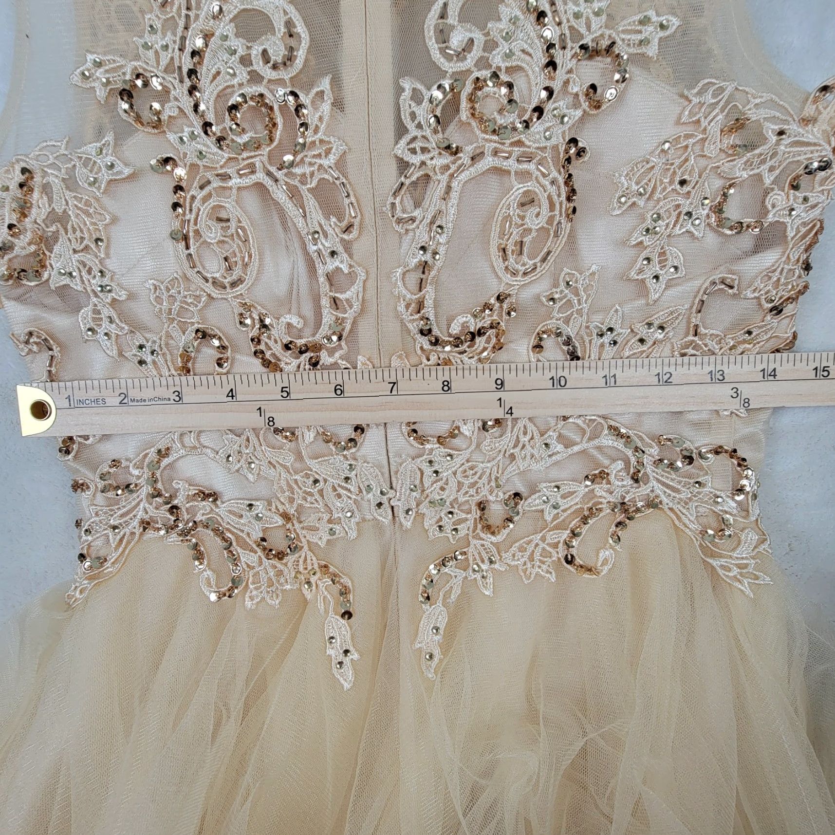 DANCER VINTAGE Lets Womens 27 Champagne Formal Dance Prom Lace Dress Shirt Ball Gown Ivory 1980s Womens Dress Prom Eveningwear Feminine 1980s Ladies Cultured Size 4XL / US 24-26 - 7 Thumbnail