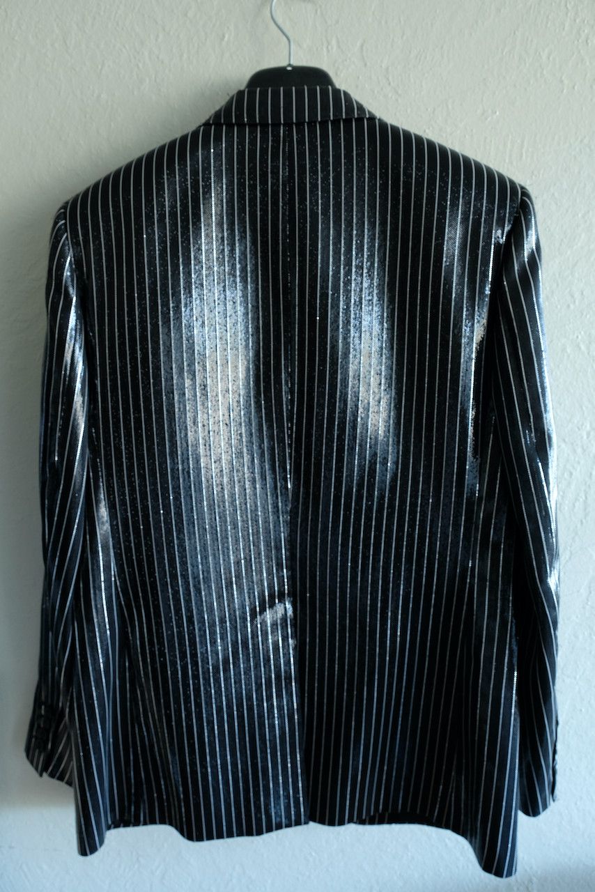 Hedi Slimane × Saint Laurent Paris Saint Laurent Paris Shiny Pinstripe Blazer Coated Jacket Size 52R - 5 Thumbnail