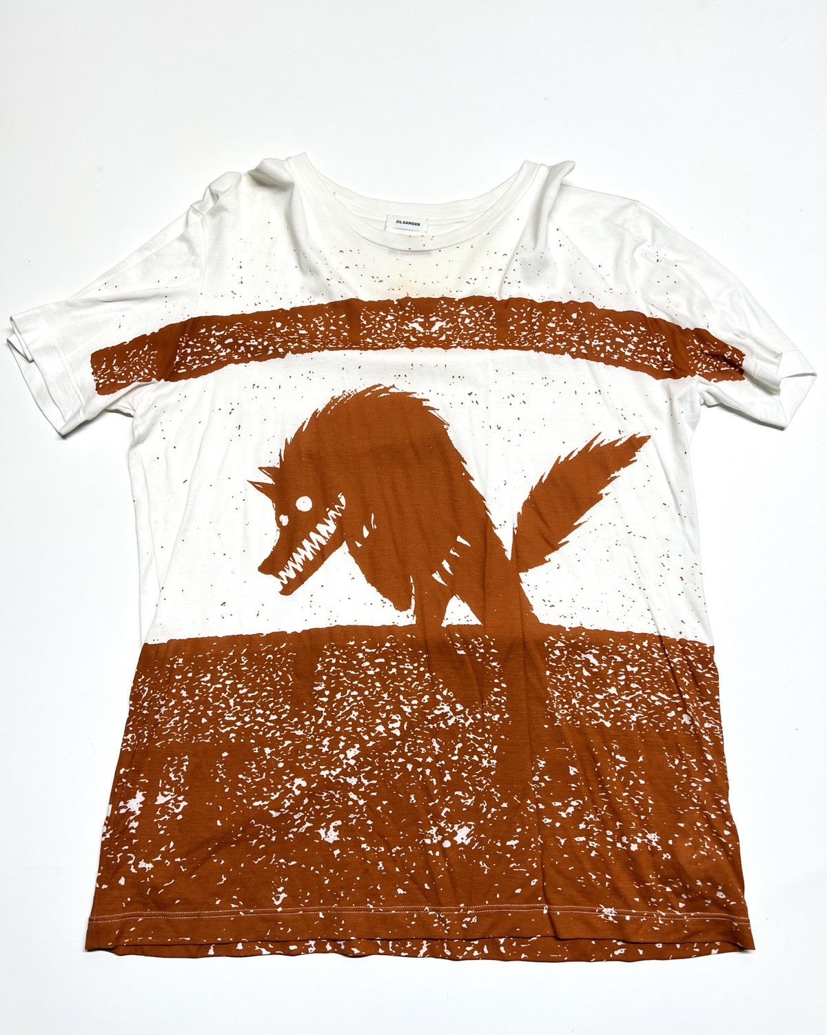 image of Jil Sander 2014Ss Wolf Printed Tshirt in White, Men's (Size Medium)