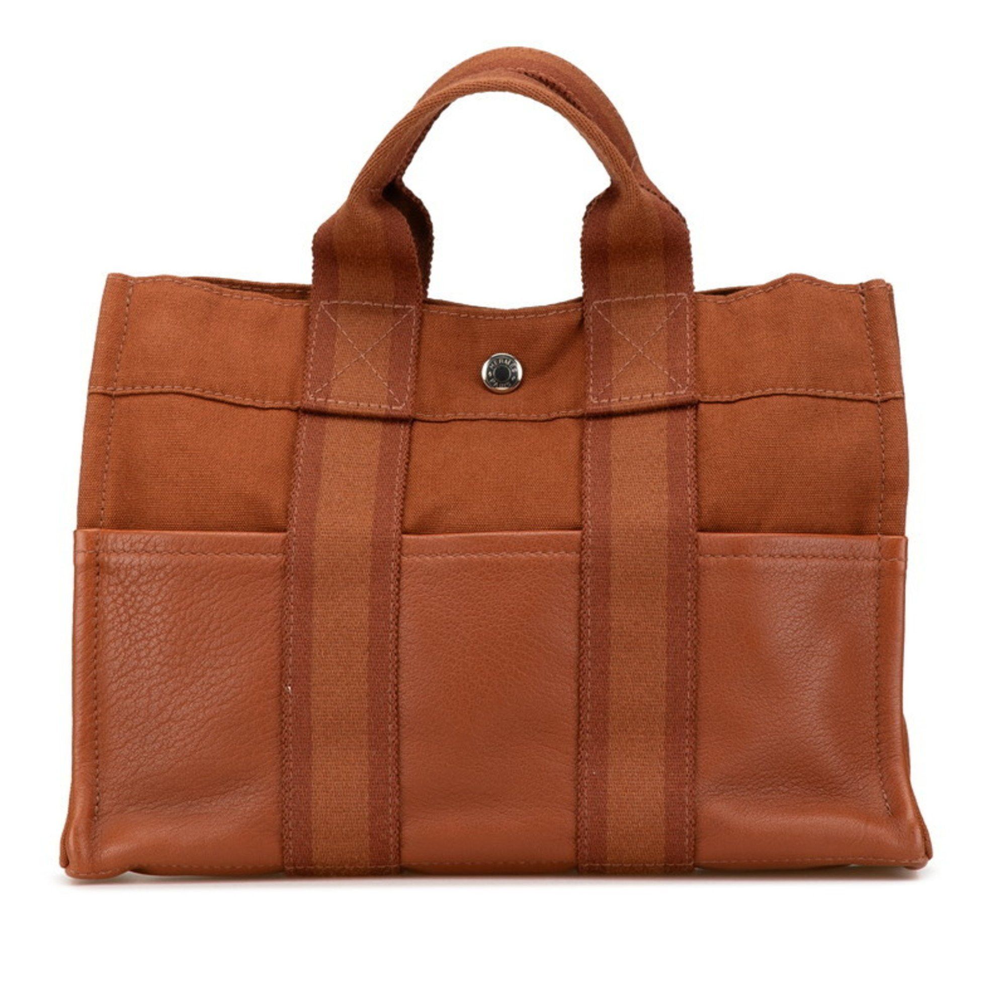 Hermes Foult Pm Half Leather Tote Bag Brown Canvas Women's Hermes