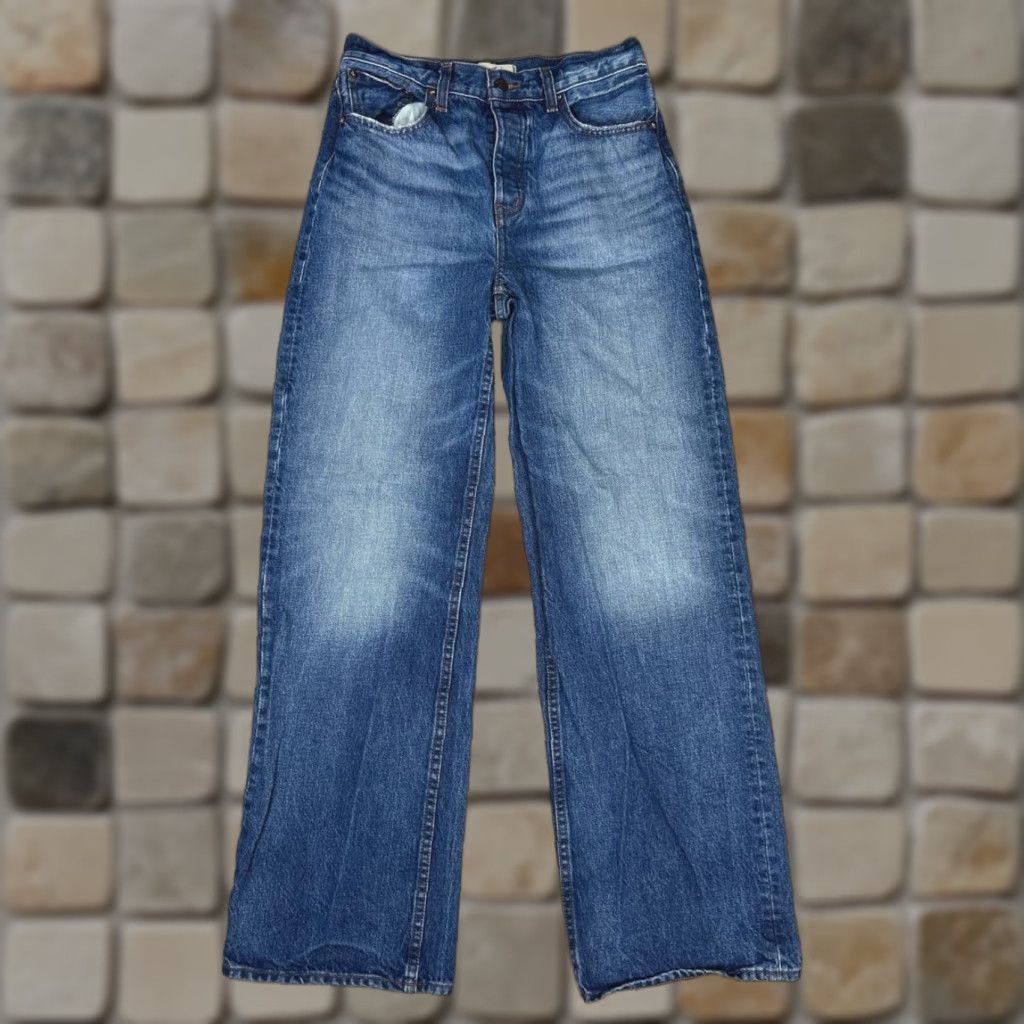 Madewell Madewell Jeans Womens 26x30 Blue Denim Mid Rise 23 Regular Cotton 5-Pocket Classic Logo Baggy Wide-Leg Jeans Size 40" / US 18 - 1 Thumbnail