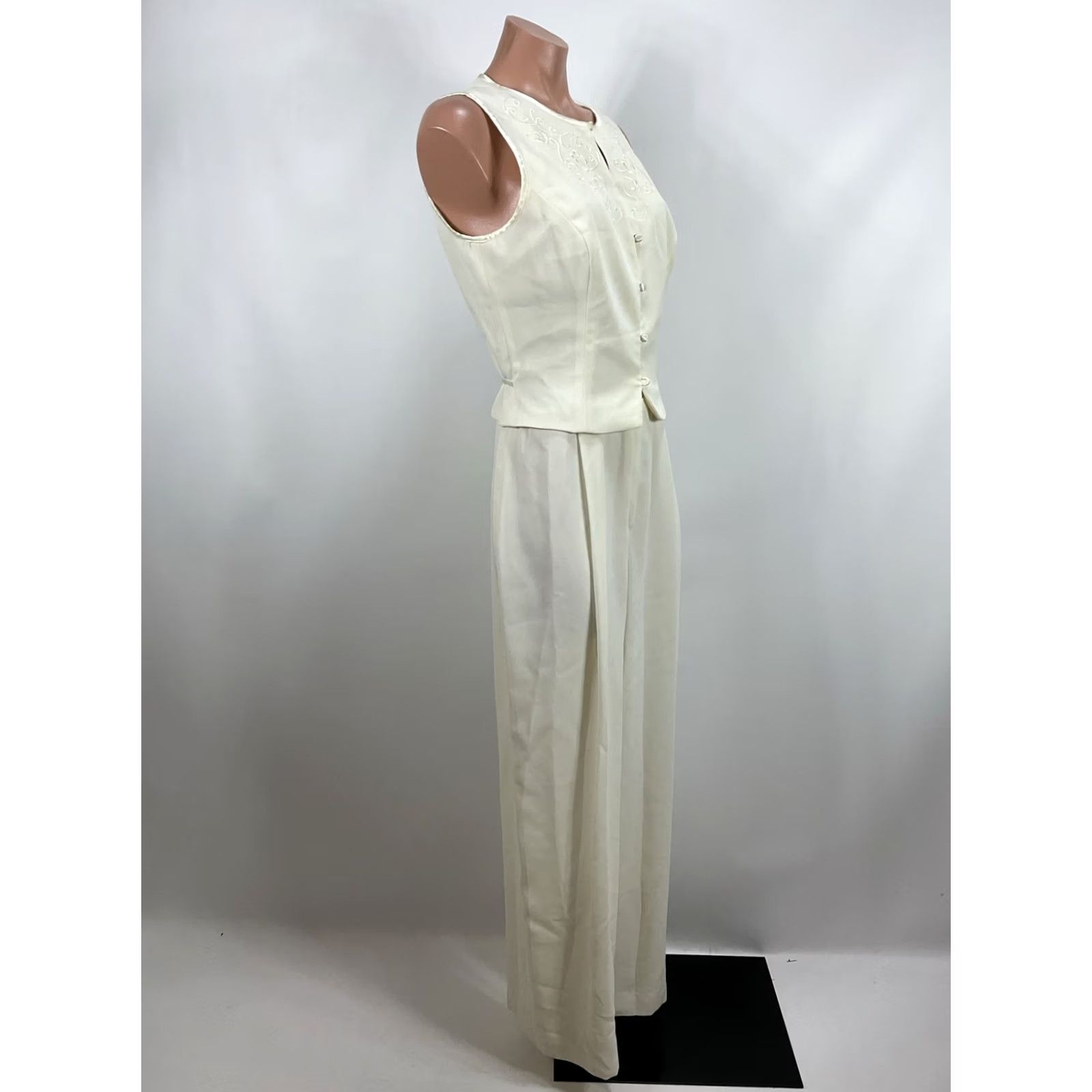 Laundry by Shelli Segal Laundry by Shelli Segal Jumpsuit Ivory 1990s Wedding Wide Leg Size 12 Adult Womens Size 34" / US 12 / IT 48 - 4 Thumbnail