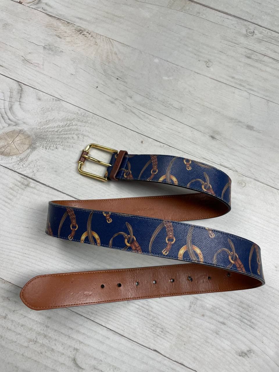 Pre-owned Rrl Ralph Lauren Rll Laurent Ralph Laurent Leather Belts Multi Logo Blue