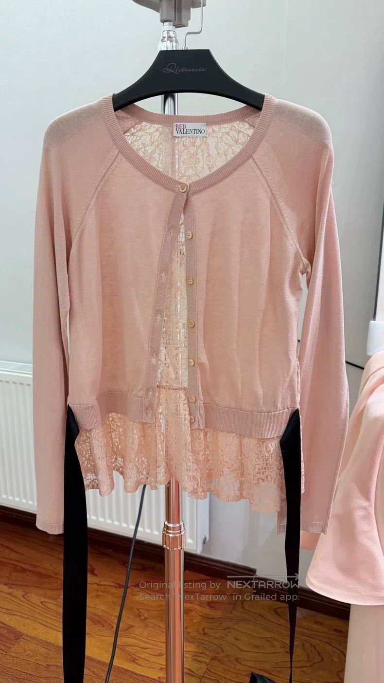 Valentino Valentino Pink lace patchwork knitted cardigan Size XS / US 0-2 / IT 36-38 - 1 Thumbnail