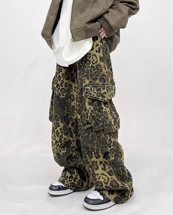 VIBE Retro style multi-pocket leopard print casual overalls Size US 32 / EU 48 - 8 Thumbnail