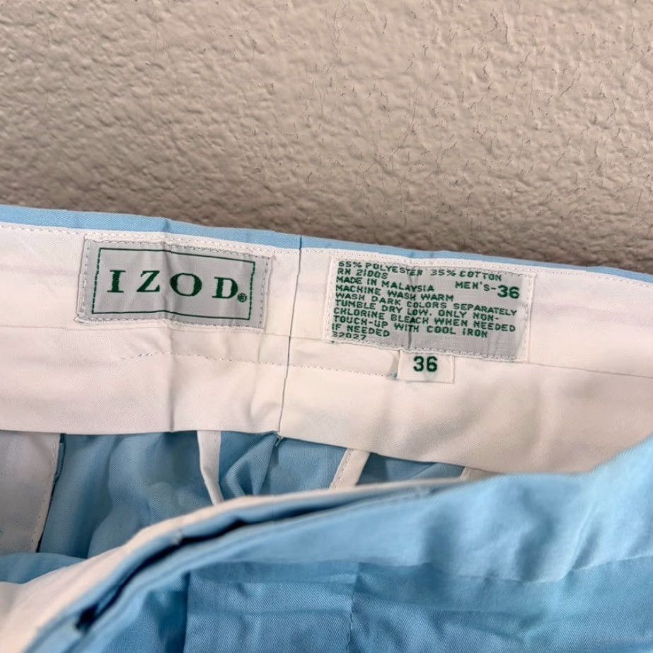 Izod VINTAGE IZOD Dress Pants Blue 36x34 Men Regular 80s Preppy Straight Pleated Button ZIP/Side Tabs Size US 36 / EU 52 - 2 Thumbnail