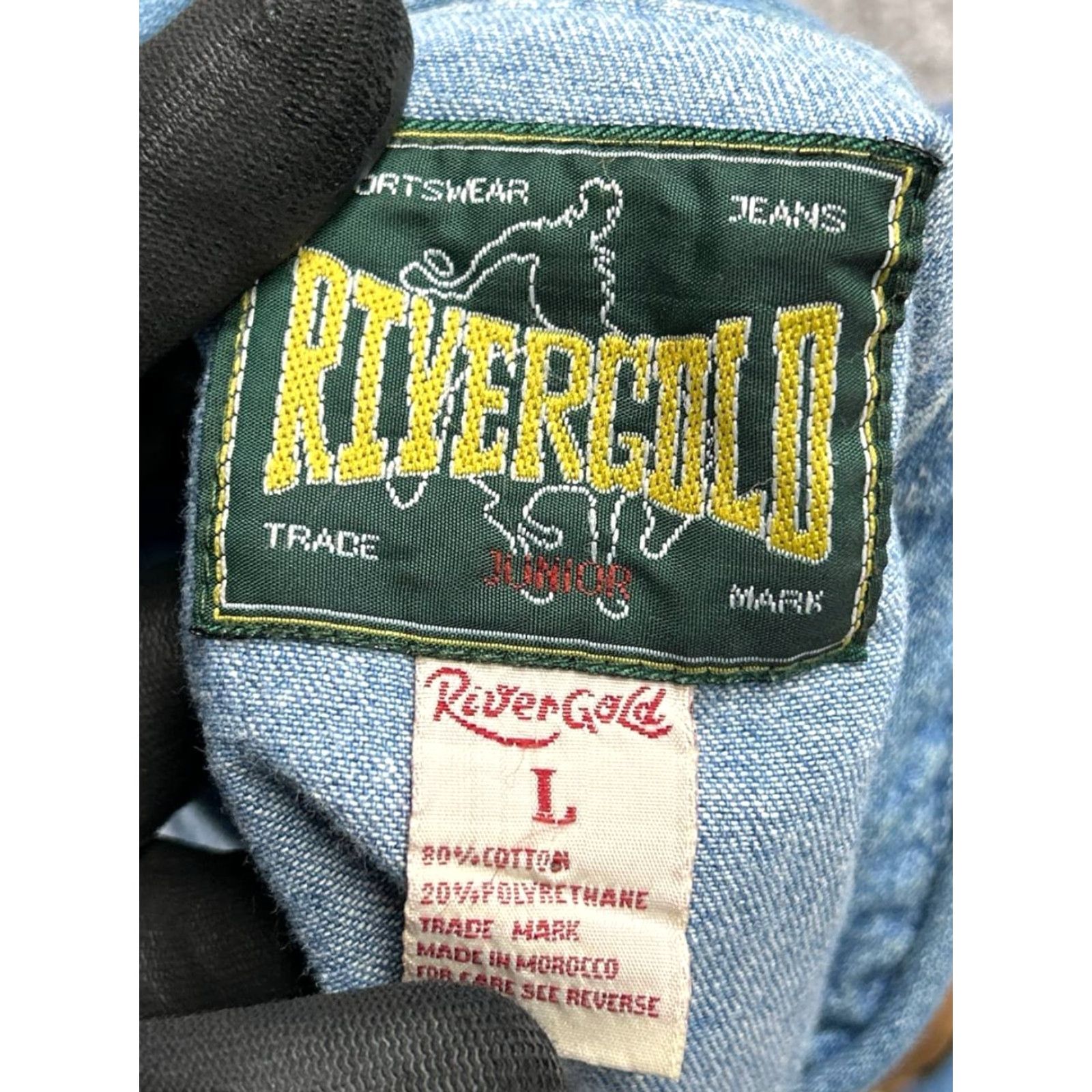 VINTAGE Rivergold Western Shirt Mens Large Denim Leather Effect Panel Cowboy Shirt