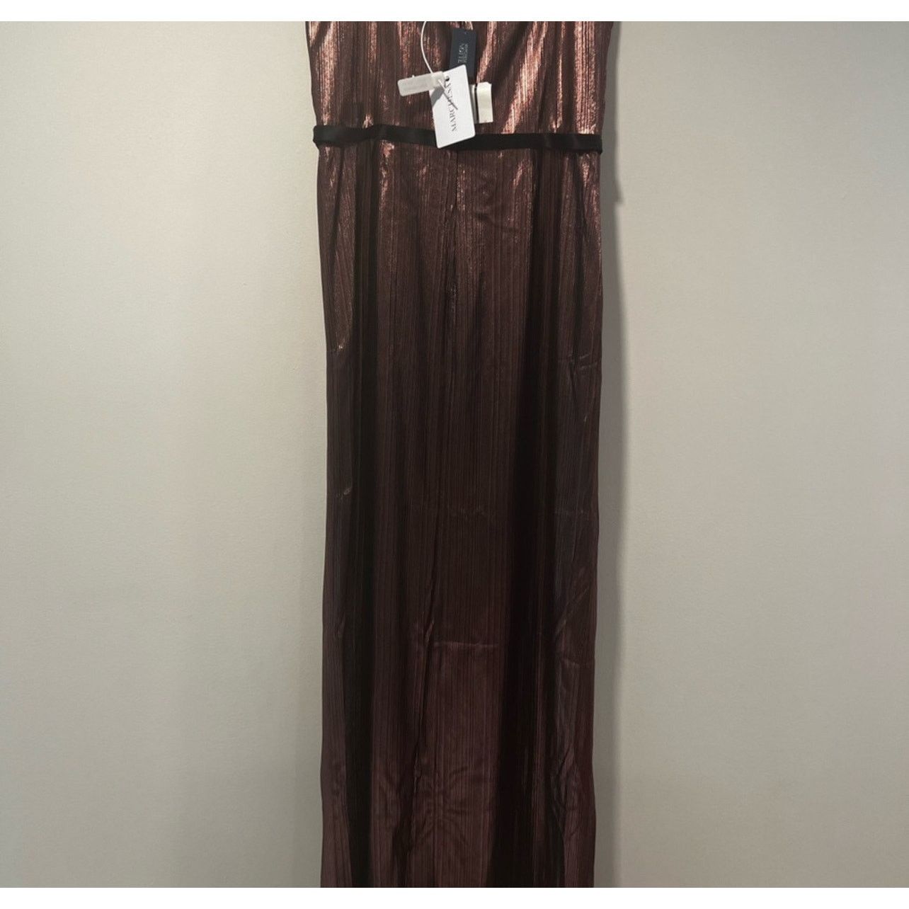 Marchesa NWT Marchesa Notte Metallic Lame Strapless Belted Gown Size L / US 10 / IT 46 - 9 Thumbnail