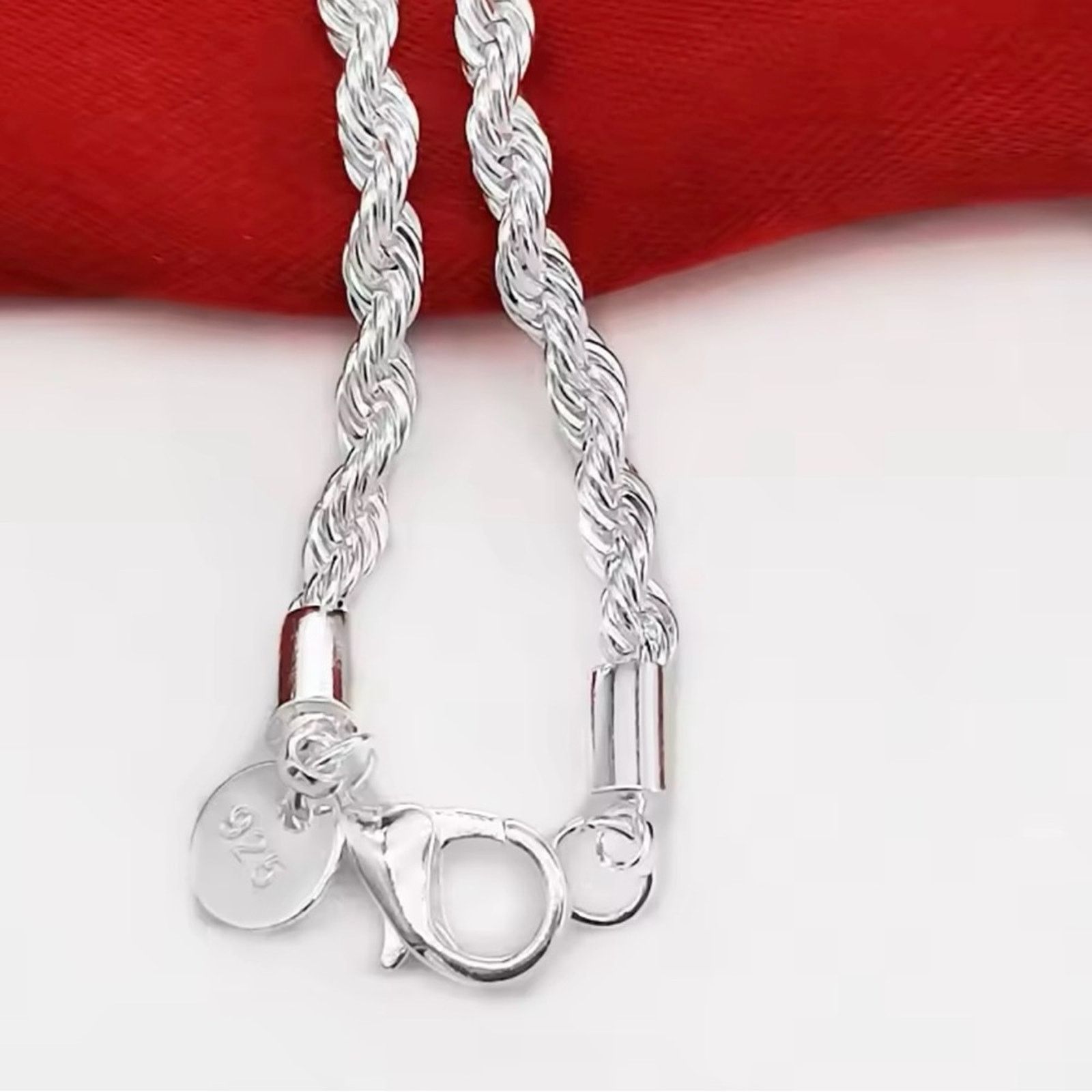 Other 4MM Women Men chainTwisted Rope Silver Bracelets 8” Size ONE SIZE - 5 Thumbnail