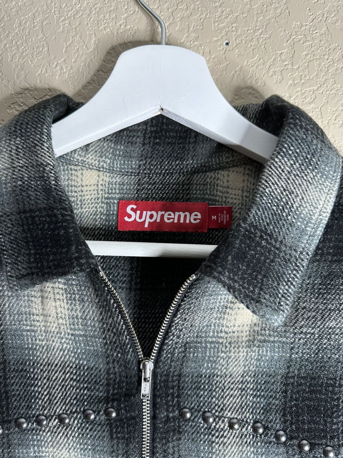Supreme Supreme Studded Shadow Plaid Zip Up Shirt Size US M / EU 48-50 / 2 - 3 Thumbnail