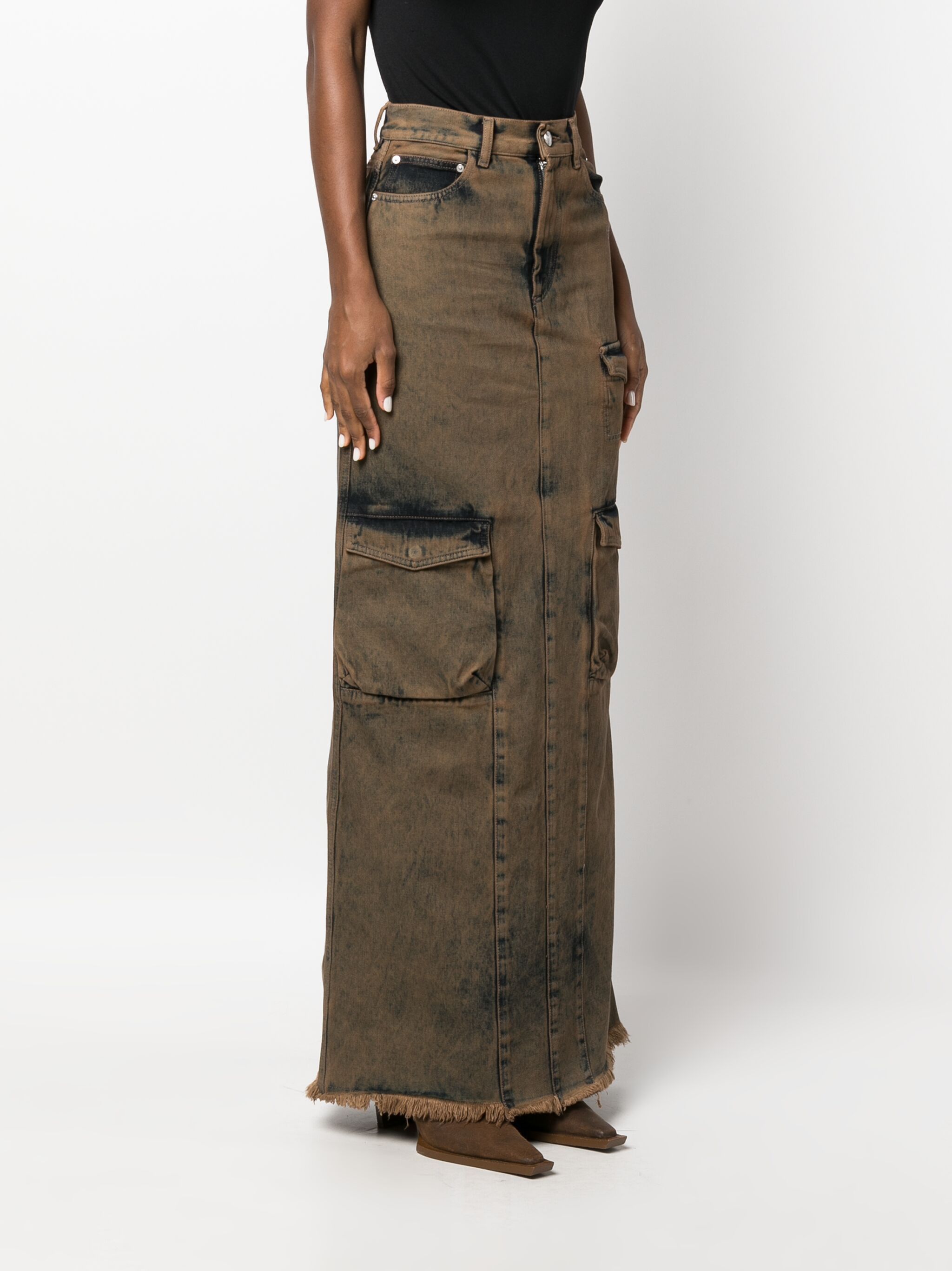 GCDS o1tko10125 Denim Cargo Long Skirt in Brown Size 25" / US 0 / IT 36 - 3 Thumbnail