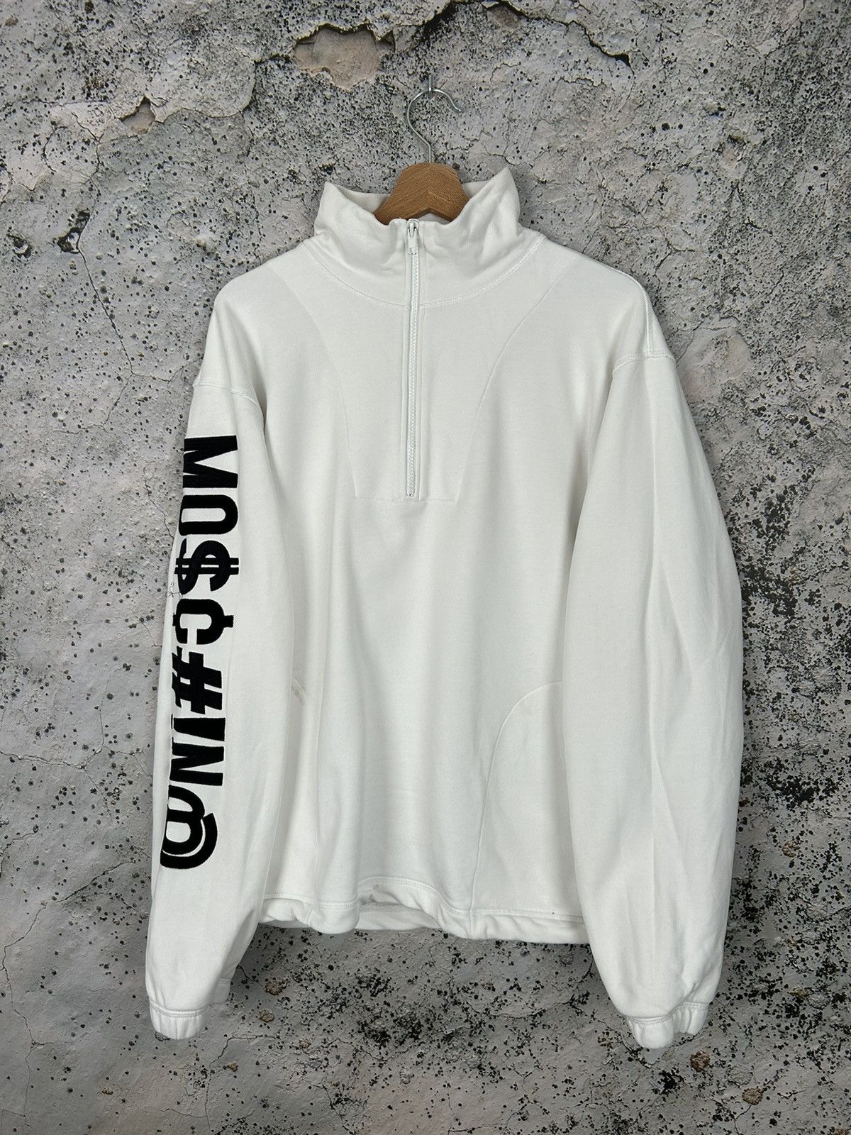 Moschino Vintage Moschino Couture White Half Zip Logo Sweatshirt Size US L / EU 52-54 / 3 - 1 Thumbnail