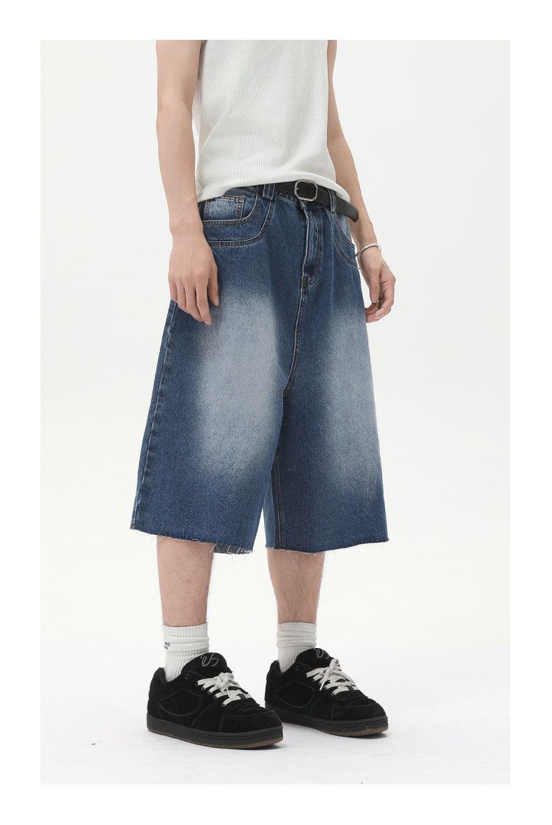 Japanese Brand × Jean Men's casual retro raw edge distressed washed denim shorts Size US 32 / EU 48 - 4 Thumbnail