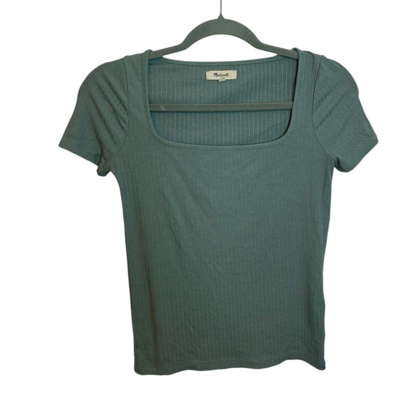 Madewell Madewell Teal Ribbed Square Neck Cropped Tee Size XXS / US 00 / IT 34 - 1 Thumbnail