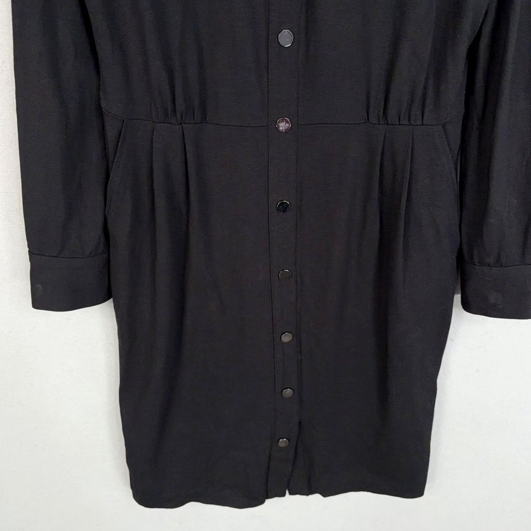 Vintage Cache Dress Womens 10 Black Shirt Collared Snap Front Pockets Stretch Workwear Size L / US 10 / IT 46 - 3 Thumbnail