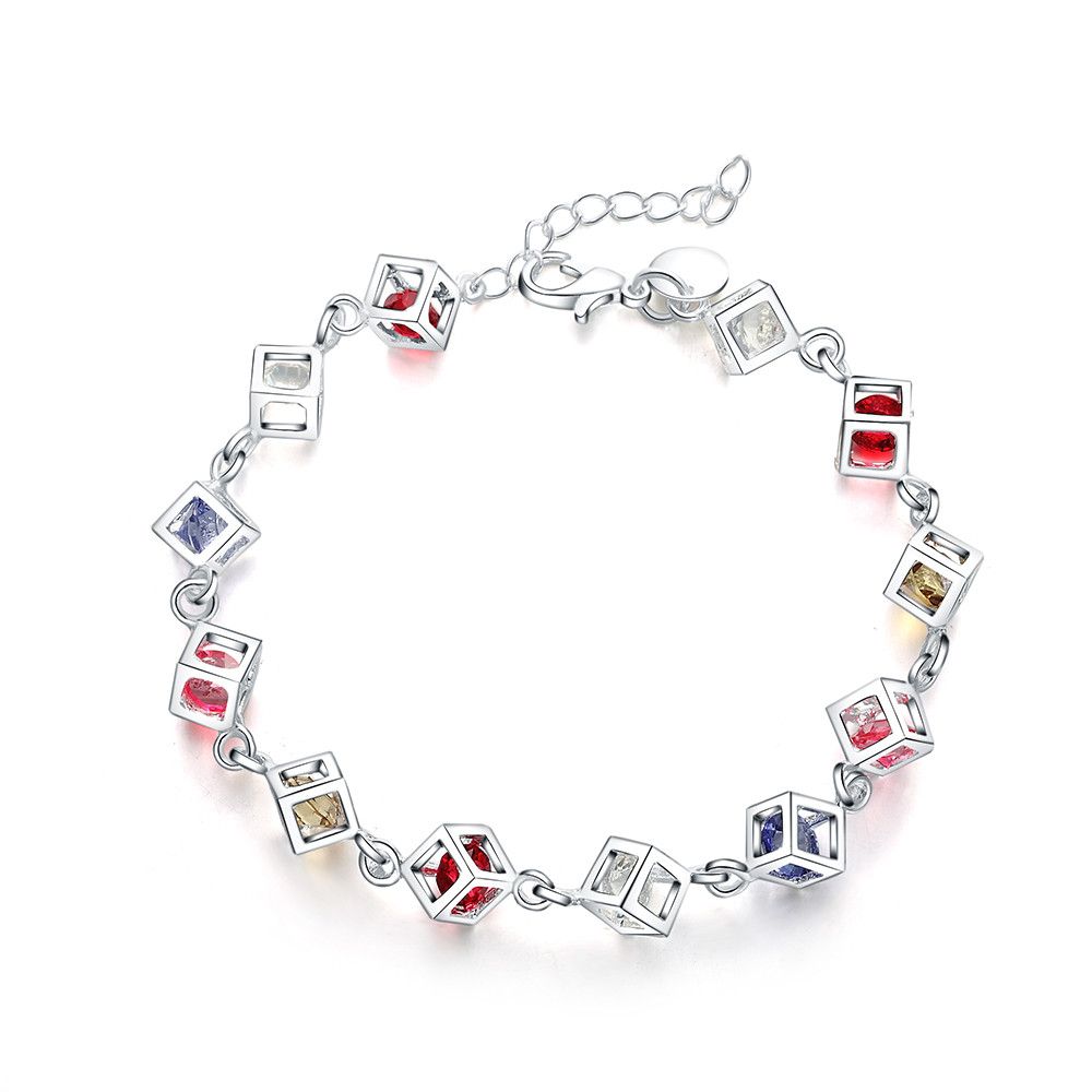 Jewelry Colorful Crystal Beads 925 Silver Chain Bracelet Size ONE SIZE - 6 Thumbnail