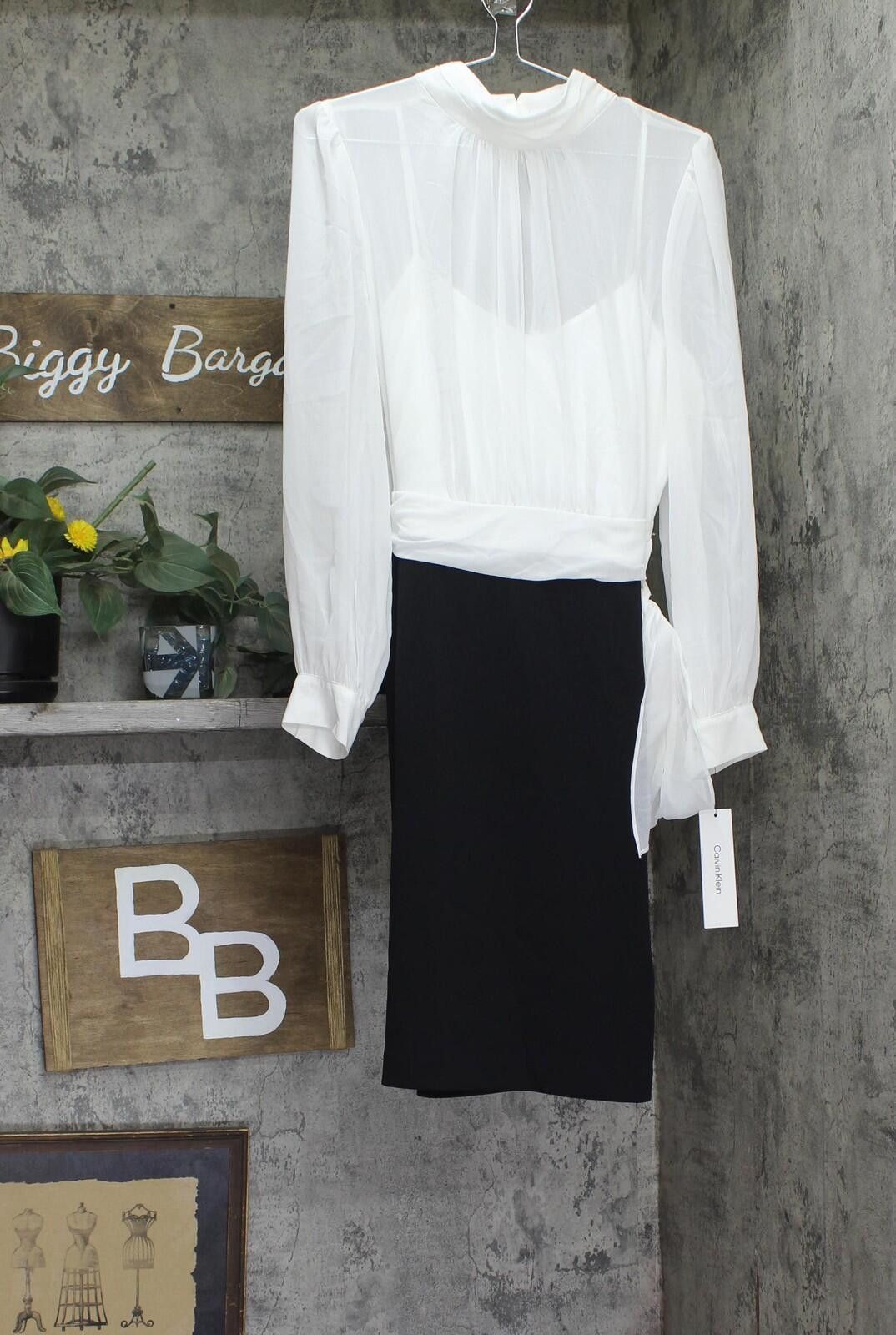 Calvin Klein Nwt Calvin Klein Sash Crepe Skirted Dress Cream / Black 14 Size XL / US 12-14 / IT 48-50 - 1 Thumbnail